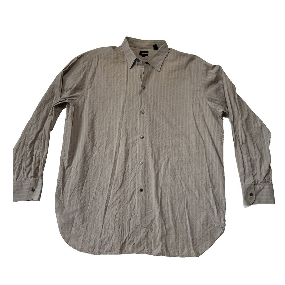 MANI Mens Large Button Down Shirt Striped Casual Dress Shirt